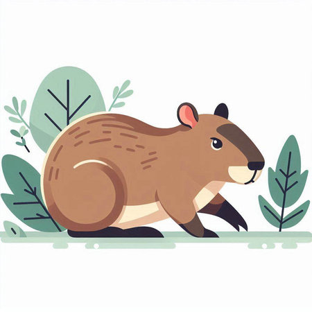 Cute cartoon hamster walking in the park. Vector illustration.のイラスト素材