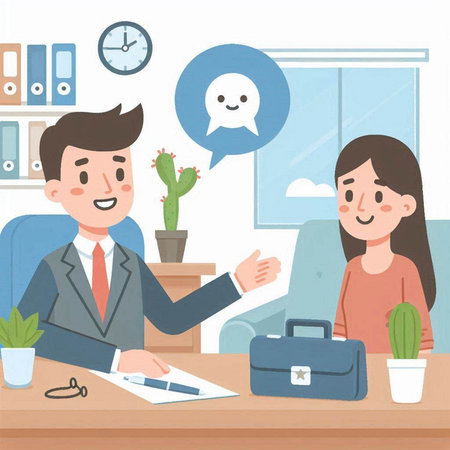 Businessman and businesswoman working together in office. Vector illustration.のイラスト素材