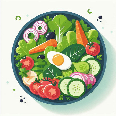 Vegetable salad with egg in a bowl. Vector illustration.のイラスト素材
