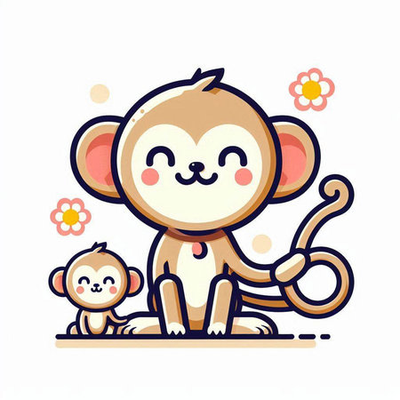 Cute monkey and small monkey. Vector illustration in cartoon style.のイラスト素材