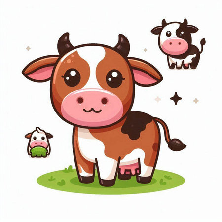 Cute cartoon cow vector illustration isolated on white background. Cute farm animal character.のイラスト素材