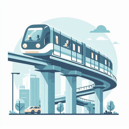 High-speed train on the background of the city. Vector illustrationのイラスト素材