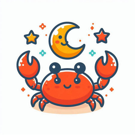 Cute crab character with moon and stars. Vector cartoon illustration.のイラスト素材