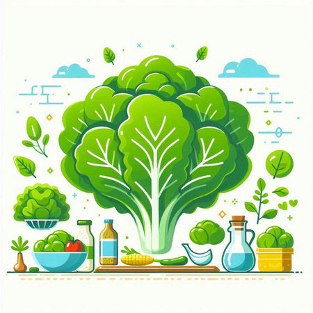Vector illustration of healthy food concept. Vegetables and herbs in the kitchen.のイラスト素材