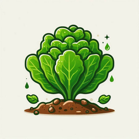 Cabbage in the soil. Vector illustration of a fresh cabbage.のイラスト素材