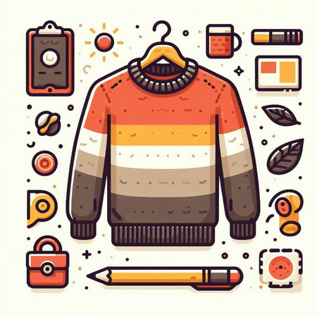 Vector illustration with sweater, pencil, eraser and other accessories.のイラスト素材