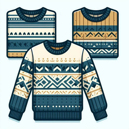 Knitted sweater with a pattern of geometric shapes. Vector illustration.のイラスト素材