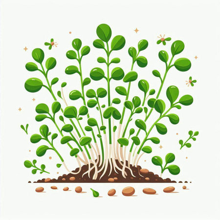 Green seedling with roots isolated on white background. Vector illustration.のイラスト素材