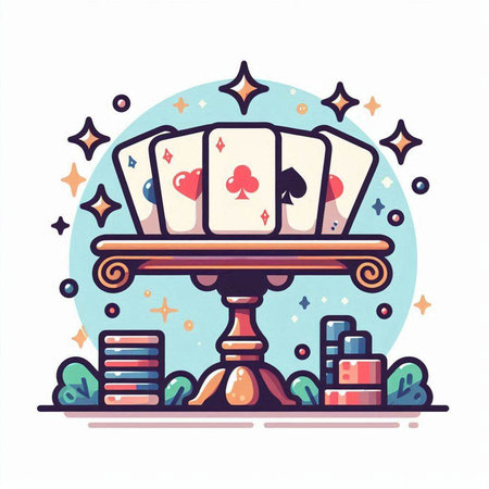 Vector illustration of a casino table with a lot of playing cards.のイラスト素材