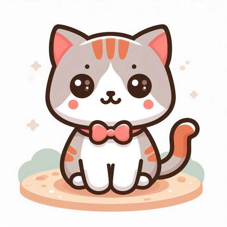Cute cartoon cat with bow tie on the sand. Vector illustration.のイラスト素材
