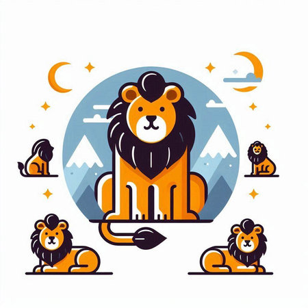 Lion and wild animals in the flat style. Vector illustration.のイラスト素材
