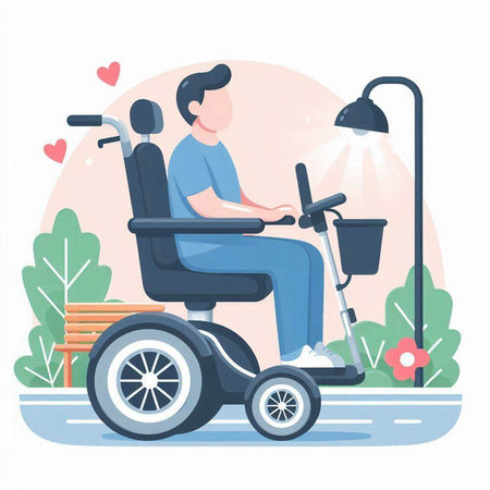 Disabled man in wheelchair. Vector illustration in flat cartoon style.のイラスト素材