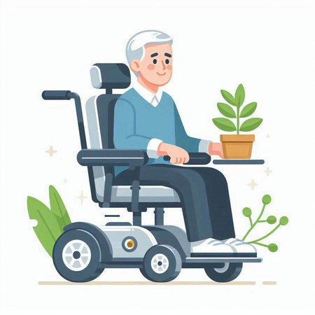 Elderly man in wheelchair vector illustration. Cartoon elderly man in wheelchair.のイラスト素材