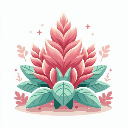 Vector illustration of a pink flower with leaves on a white background.のイラスト素材