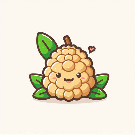 Cute cartoon raspberries fruit with green leaves. Vector illustration.のイラスト素材