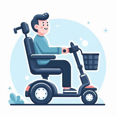 Man in a wheelchair. Vector illustration in flat cartoon style on white background.のイラスト素材