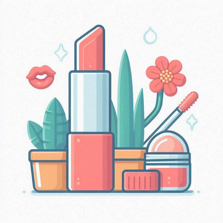 Lipstick and cosmetics. Vector illustration in trendy flat style.のイラスト素材