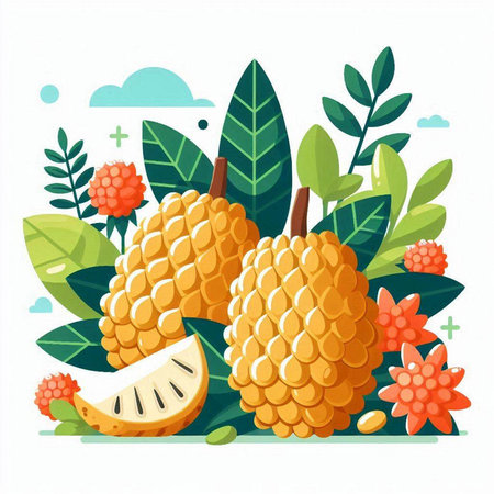 Exotic tropical fruits vector illustration. Exotic fruits in flat style.のイラスト素材