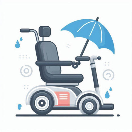 Wheelchair with umbrella and rain drops. Flat style vector illustration.のイラスト素材
