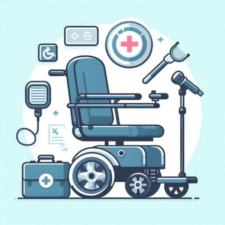 Disabled person in a wheelchair. Flat design vector illustration of medical equipment.のイラスト素材