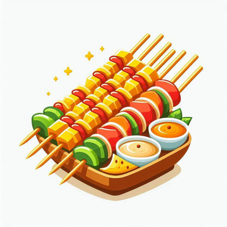 Barbecue skewers with sauce on white background. Vector illustration.のイラスト素材