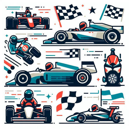 Set of racing cars and race cars. Vector illustration in flat styleのイラスト素材
