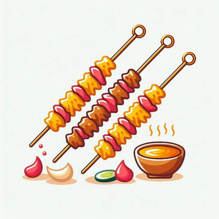 Vector illustration of shish kebab on skewers with sauceのイラスト素材