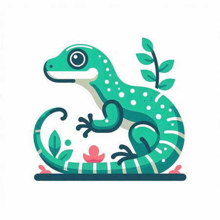Cute green lizard in flat style isolated on white background. Vector illustration.のイラスト素材