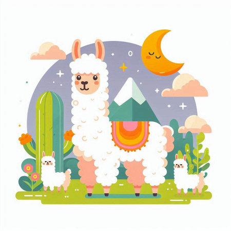 Llama and alpaca. Vector illustration in flat styleのイラスト素材