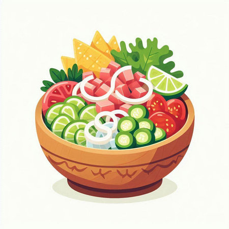 Vegetable salad in a bowl isolated on white background. Vector illustration.のイラスト素材