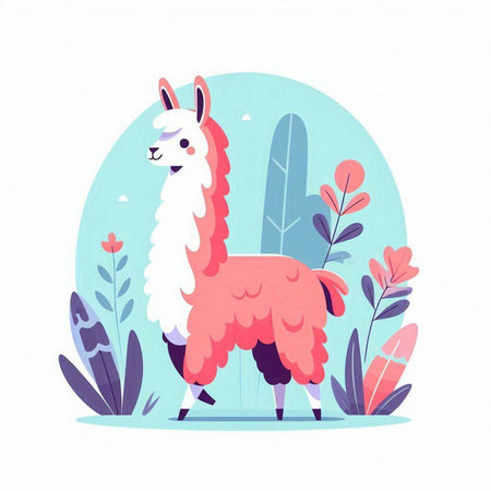 Cute llama in a flat style. Vector illustration with llama.のイラスト素材