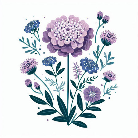 Vector illustration of a bouquet of purple flowers on a white backgroundのイラスト素材