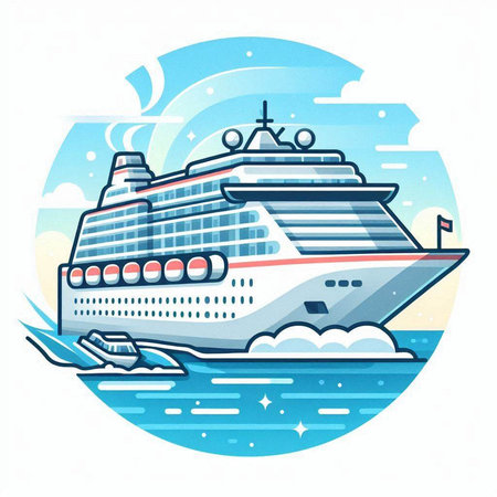 Cruise ship in the blue sky. Vector illustration in flat style.のイラスト素材