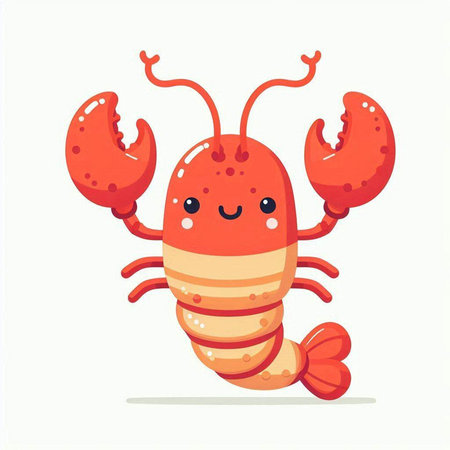 Cute cartoon lobster. Vector illustration isolated on a white background.のイラスト素材