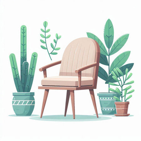 Comfortable armchair and plants. Vector illustration in cartoon style.のイラスト素材