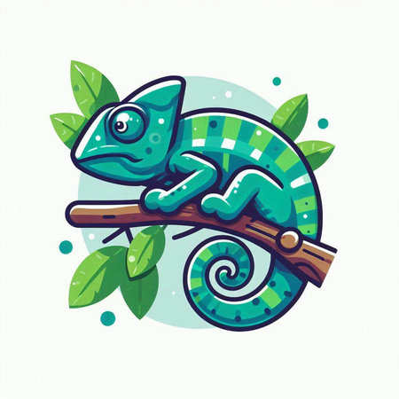 Cute cartoon chameleon on a branch. Vector illustration.のイラスト素材