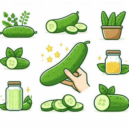 Cucumber icons set. Vector illustration. Isolated on white background.のイラスト素材