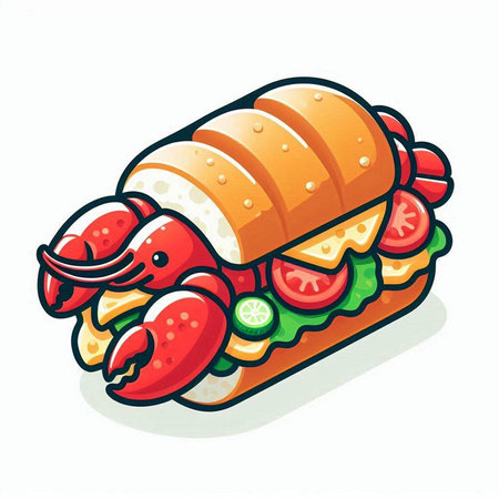 Lobster sandwich isolated on a white background. Vector illustration.のイラスト素材