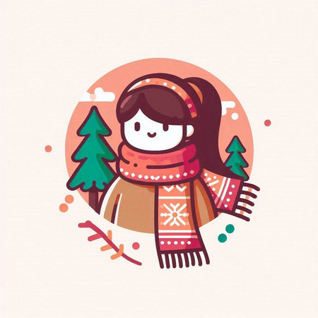 Girl in winter clothes. Vector illustration in a flat style on a light background.のイラスト素材