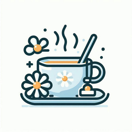 Cup of tea with chamomile flowers. Vector illustration.のイラスト素材