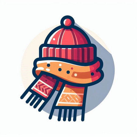 Winter hat and scarf icon. Vector illustration in flat cartoon style.のイラスト素材