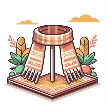 Knitted scarf or shawl. Knitted accessory. Hand drawn vector illustration.のイラスト素材