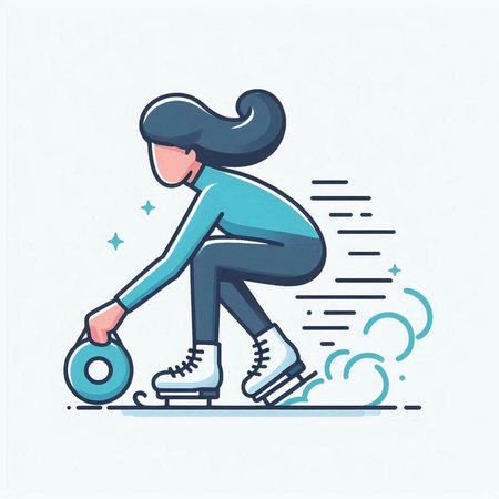 Vector illustration of a man skating on ice. Flat line style design.のイラスト素材