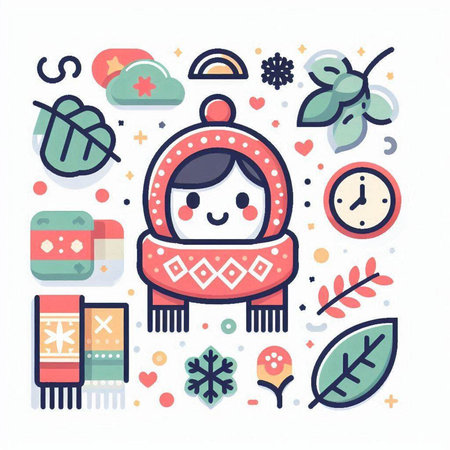 Vector illustration of cute girl in winter clothes. Colorful flat design.のイラスト素材