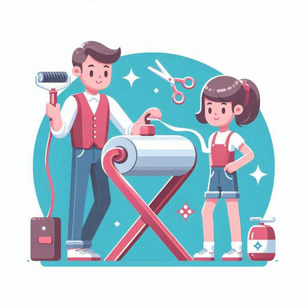 Man and woman with tools. Vector illustration in flat cartoon style.のイラスト素材