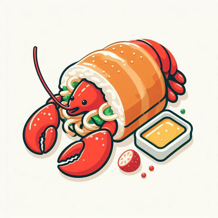 Illustration of a lobster roll with sauce on a white background.のイラスト素材
