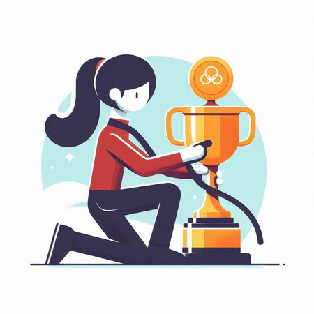 Woman with a gold trophy. Vector illustration in flat cartoon style.のイラスト素材