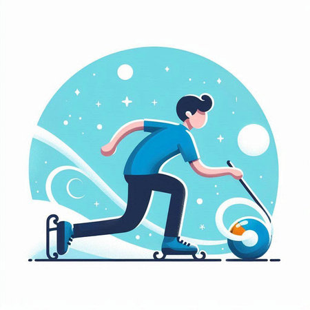 Vector illustration of a man on roller skates with a snowball.のイラスト素材