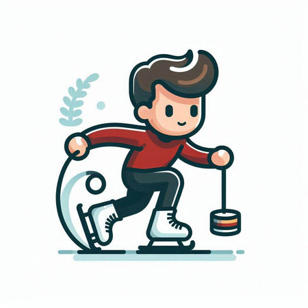 Boy playing ice hockey. Vector illustration in doodle style.のイラスト素材