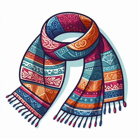 Colorful scarf with ethnic ornaments. Hand drawn illustration.のイラスト素材